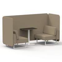 Brixworth 2 Seater Bench Booth With White Legs And Black Table With White Leg In Main Line Flax Fabric - Upminster Panels And Sofa