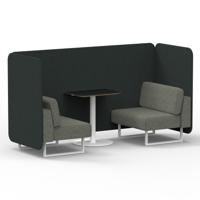 Brixworth 2 Seater Bench Booth With White Legs And Black Table With White Leg In Rivet Fabric - Charcoal Panels And Vitreous Sofa