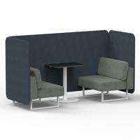 Brixworth 2 Seater Bench Booth With White Legs And Black Table With White Leg In Rivet Fabric - Crucible Panels And Prime Sofa