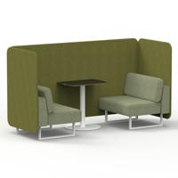 Brixworth 2 Seater Bench Booth With White Legs And Black Table With White Leg In Rivet Fabric - Olive Panels And Burnish Sofa