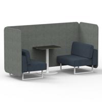 Brixworth 2 Seater Bench Booth With White Legs And Black Table With White Leg In Rivet Fabric - Prime Panels And Crucible Sofa