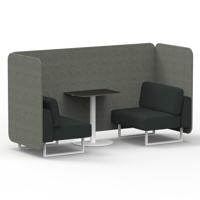 Brixworth 2 Seater Bench Booth With White Legs And Black Table With White Leg In Rivet Fabric - Vitreous Panels And Charcoal Sofa