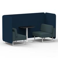 Brixworth 2 Seater Bench Booth With White Legs And Black Table With White Leg In X2 Fabric - Calculus Panels And Polygon Sofa