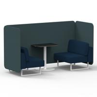 Brixworth 2 Seater Bench Booth With White Legs And Black Table With White Leg In X2 Fabric - Polygon Panels And Calculus Sofa