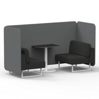 Brixworth 2 Seater Bench Booth With White Legs And Black Table With White Leg In Synergy Fabric - Partner Panels And Mix Sofa