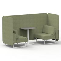 Brixworth 2 Seater Bench Booth With White Legs And Grey Table With White Leg In Rivet Fabric - Burnish Panels And Sofa