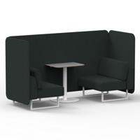 Brixworth 2 Seater Bench Booth With White Legs And Grey Table With White Leg In Rivet Fabric - Charcoal Panels And Sofa