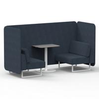 Brixworth 2 Seater Bench Booth With White Legs And Grey Table With White Leg In Rivet Fabric - Crucible Panels And Sofa