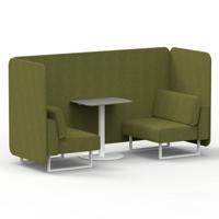 Brixworth 2 Seater Bench Booth With White Legs And Grey Table With White Leg In Rivet Fabric - Olive Panels And Sofa