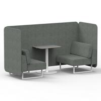 Brixworth 2 Seater Bench Booth With White Legs And Grey Table With White Leg In Rivet Fabric - Prime Panels And Sofa