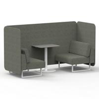 Brixworth 2 Seater Bench Booth With White Legs And Grey Table With White Leg In Rivet Fabric - Vitreous Panels And Sofa
