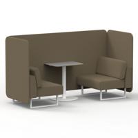 Brixworth 2 Seater Bench Booth With White Legs And Grey Table With White Leg In Main Line Flax Fabric - Bank Panels And Sofa