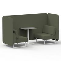 Brixworth 2 Seater Bench Booth With White Legs And Grey Table With White Leg In Main Line Flax Fabric - Monument Panels And Sofa