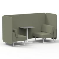 Brixworth 2 Seater Bench Booth With White Legs And Grey Table With White Leg In Main Line Flax Fabric - Newbury Panels And Sofa