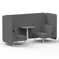 Brixworth 2 Seater Bench Booth With White Legs And Grey Table With White Leg In Synergy Fabric - Partner Panels And Sofa