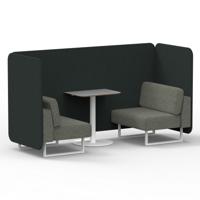 Brixworth 2 Seater Bench Booth With White Legs And Grey Table With White Leg In Rivet Fabric - Charcoal Panels And Vitreous Sofa