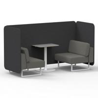 Brixworth 2 Seater Bench Booth With White Legs And Grey Table With White Leg In X2 Fabric - Arithmetic Panels And Number Sofa