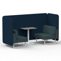 Brixworth 2 Seater Bench Booth With White Legs And Grey Table With White Leg In X2 Fabric - Calculus Panels And Polygon Sofa