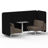 Brixworth 2 Seater Bench Booth With White Legs And Grey Table With White Leg In X2 Fabric - Diameter Panels And Theory Sofa