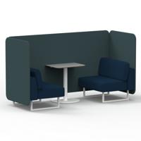 Brixworth 2 Seater Bench Booth With White Legs And Grey Table With White Leg In X2 Fabric - Polygon Panels And Calculus Sofa