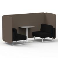Brixworth 2 Seater Bench Booth With White Legs And Grey Table With White Leg In X2 Fabric - Theory Panels And Diameter Sofa