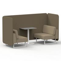 Brixworth 2 Seater Bench Booth With White Legs And Grey Table With White Leg In Main Line Flax Fabric - Bank Panels And Upminster Sofa