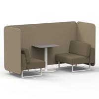 Brixworth 2 Seater Bench Booth With White Legs And Grey Table With White Leg In Main Line Flax Fabric - Upminster Panels And Bank Sofa