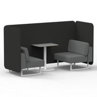 Brixworth 2 Seater Bench Booth With White Legs And Grey Table With White Leg In Synergy Fabric - Mix Panels And Partner Sofa