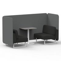 Brixworth 2 Seater Bench Booth With White Legs And Grey Table With White Leg In Synergy Fabric - Partner Panels And Mix Sofa
