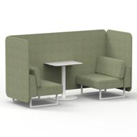 Brixworth 2 Seater Bench Booth With White Legs And White Table With White Leg In Rivet Fabric - Burnish Panels And Sofa