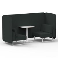 Brixworth 2 Seater Bench Booth With White Legs And White Table With White Leg In Rivet Fabric - Charcoal Panels And Sofa