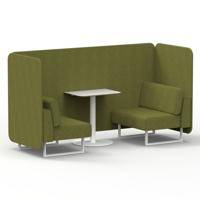 Brixworth 2 Seater Bench Booth With White Legs And White Table With White Leg In Rivet Fabric - Olive Panels And Sofa