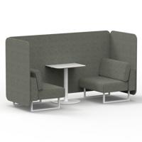 Brixworth 2 Seater Bench Booth With White Legs And White Table With White Leg In Rivet Fabric - Vitreous Panels And Sofa