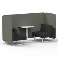 Brixworth 2 Seater Bench Booth With White Legs And White Table With White Leg In Rivet Fabric - Vitreous Panels And Charcoal Sofa