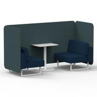 Brixworth 2 Seater Bench Booth With White Legs And White Table With White Leg In X2 Fabric - Polygon Panels And Calculus Sofa