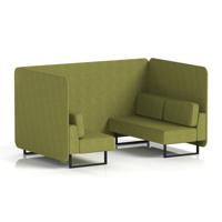 Brixworth 4 Seater Bench Booth With Black Legs In Rivet Fabric - Olive Panels And Sofa