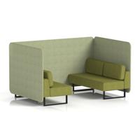 Brixworth 4 Seater Bench Booth With Black Legs In Rivet Fabric - Burnish Panels And Olive Sofa