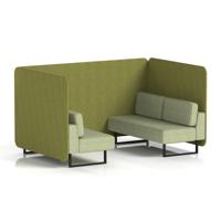 Brixworth 4 Seater Bench Booth With Black Legs In Rivet Fabric - Olive Panels And Burnish Sofa