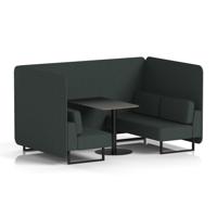 Brixworth 4 Seater Bench Booth With Black Legs And Black Table With Black Leg In Rivet Fabric - Charcoal Panels And Sofa