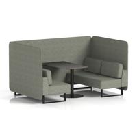Brixworth 4 Seater Bench Booth With Black Legs And Black Table With Black Leg In Rivet Fabric - Vitreous Panels And Sofa