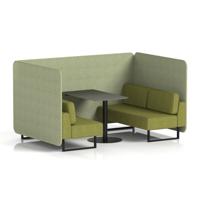 Brixworth 4 Seater Bench Booth With Black Legs And Black Table With Black Leg In Rivet Fabric - Burnish Panels And Olive Sofa