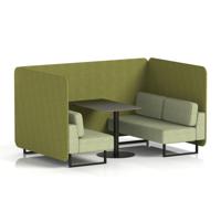 Brixworth 4 Seater Bench Booth With Black Legs And Black Table With Black Leg In Rivet Fabric - Olive Panels And Burnish Sofa