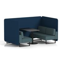 Brixworth 4 Seater Bench Booth With Black Legs And Black Table With Black Leg In X2 Fabric - Calculus Panels And Polygon Sofa