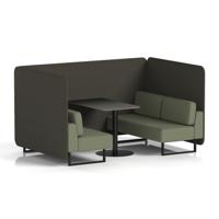 Brixworth 4 Seater Bench Booth With Black Legs And Black Table With Black Leg In Main Line Flax Fabric - Temple Panels And Monument Sofa