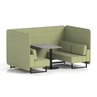 Brixworth 4 Seater Bench Booth With Black Legs And Grey Table With Black Leg In Rivet Fabric - Burnish Panels And Sofa