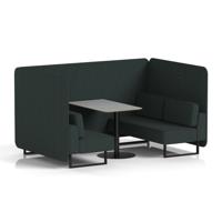 Brixworth 4 Seater Bench Booth With Black Legs And Grey Table With Black Leg In Rivet Fabric - Charcoal Panels And Sofa