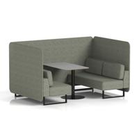 Brixworth 4 Seater Bench Booth With Black Legs And Grey Table With Black Leg In Rivet Fabric - Vitreous Panels And Sofa