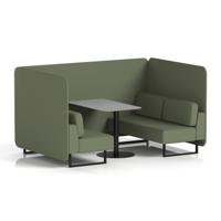 Brixworth 4 Seater Bench Booth With Black Legs And Grey Table With Black Leg In Main Line Flax Fabric - Monument Panels And Sofa