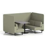 Brixworth 4 Seater Bench Booth With Black Legs And Grey Table With Black Leg In Main Line Flax Fabric - Newbury Panels And Sofa