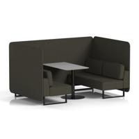 Brixworth 4 Seater Bench Booth With Black Legs And Grey Table With Black Leg In Main Line Flax Fabric - Temple Panels And Sofa